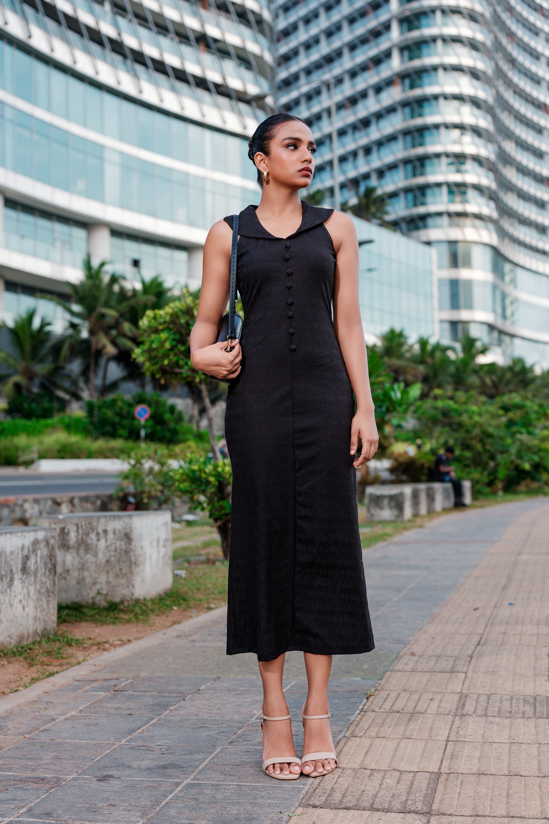 CHAPEL COLLAR MIDI DRESS