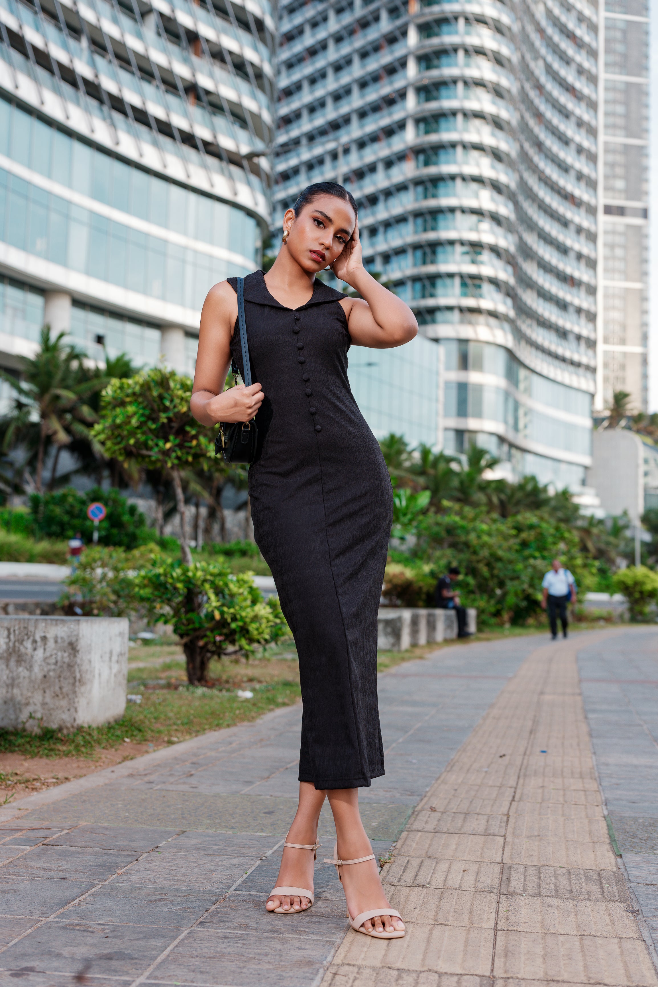 CHAPEL COLLAR MIDI DRESS