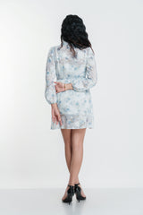 Blue Floral Sheer Overlay Dress