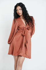 Terry Long-Sleeve Tie up Dress