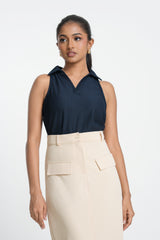 AZALEA - SLEEVELESS RIB POLO BLOUSE