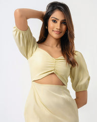 Olive Cut-Out Puff Sleeve Dress
