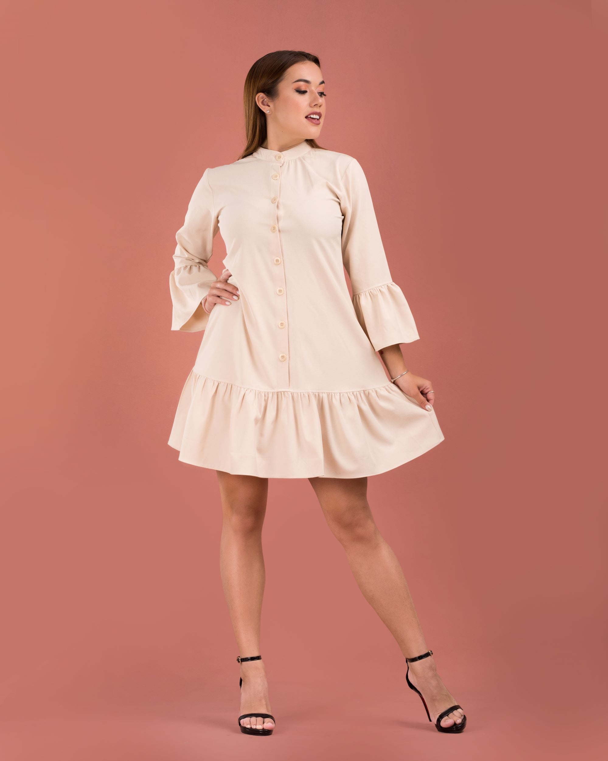 Ivory Button Down Robe Irene Button Down Detailed Dress - Ivory – SlayLK