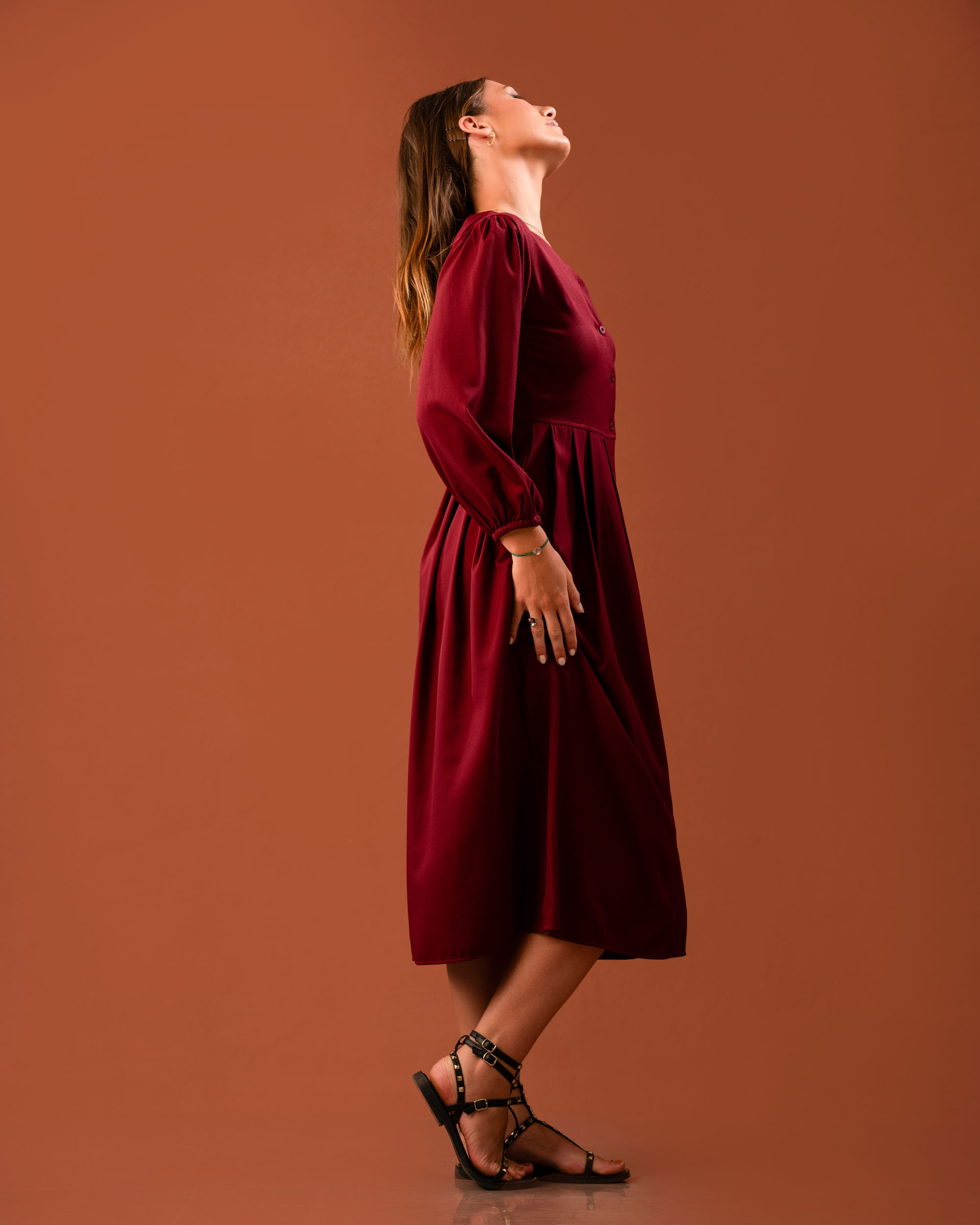 Dalia Button Down Dress – Wine Red