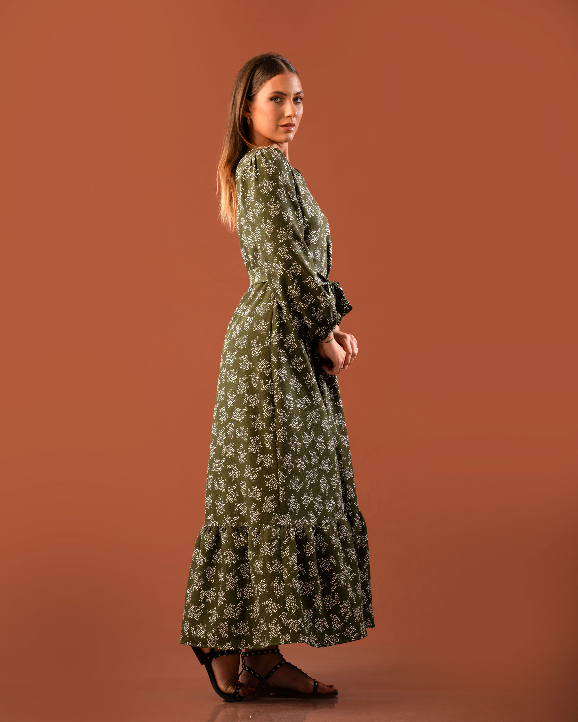 Inayath Detailed Printed Dress – Green